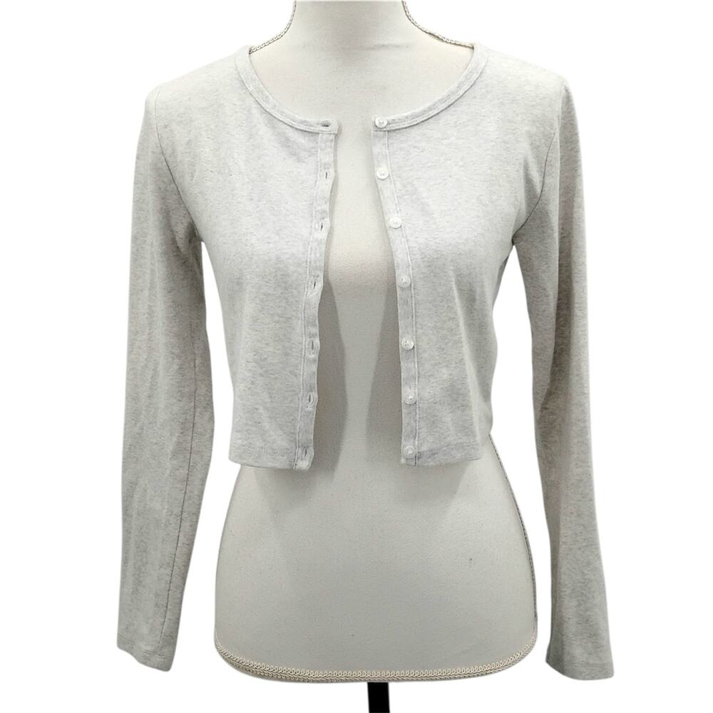 Aritzia Sunday Best Apple Cardigan Sweater Cropped Light Gray 78841 Size Medium